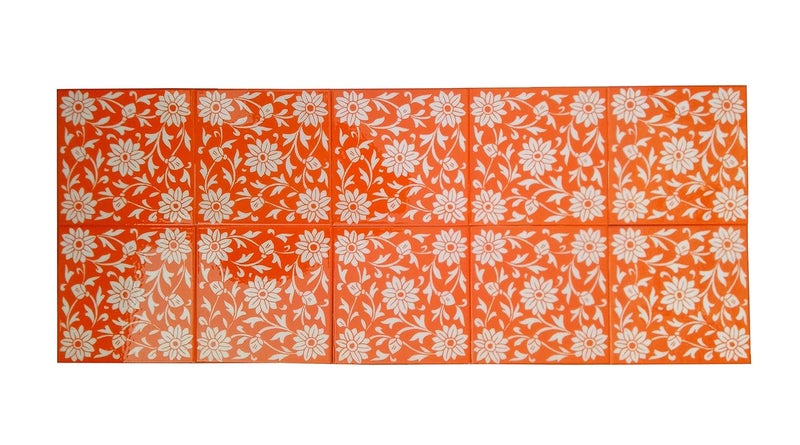 Shiv Kripa Blue Pottery Shiv Kripa Blue Pottery Home Decor Tile Ceramic High Lighter Wall Bathroom Tiles 6 x 6 Inch Set of 10 Tiles Orange White 
