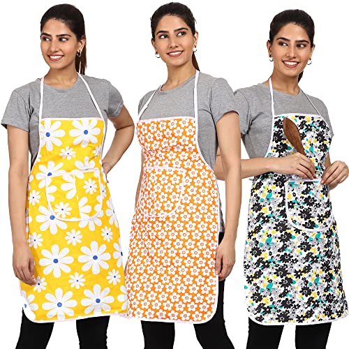 JMi Cotton Fabric Floral Print Fabric Multicolor Waterproof Apron With Long Ties, 1 Front Pocket for Cooking Dusting Home Kitchen Restaurant Multipurpose, Pack of 3 (Combo - 3) Free Size, Unisex. - Image 1