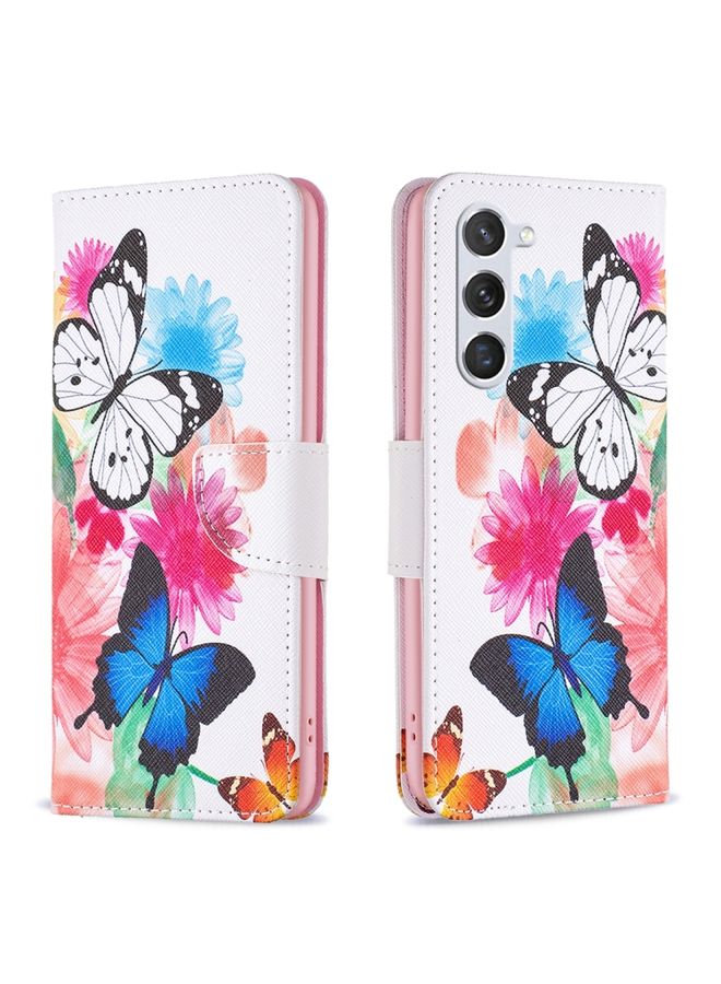 BGM Case Cover For Samsung Galaxy S24 5G Colored Drawing Pattern Leather Phone Case Butterflies
