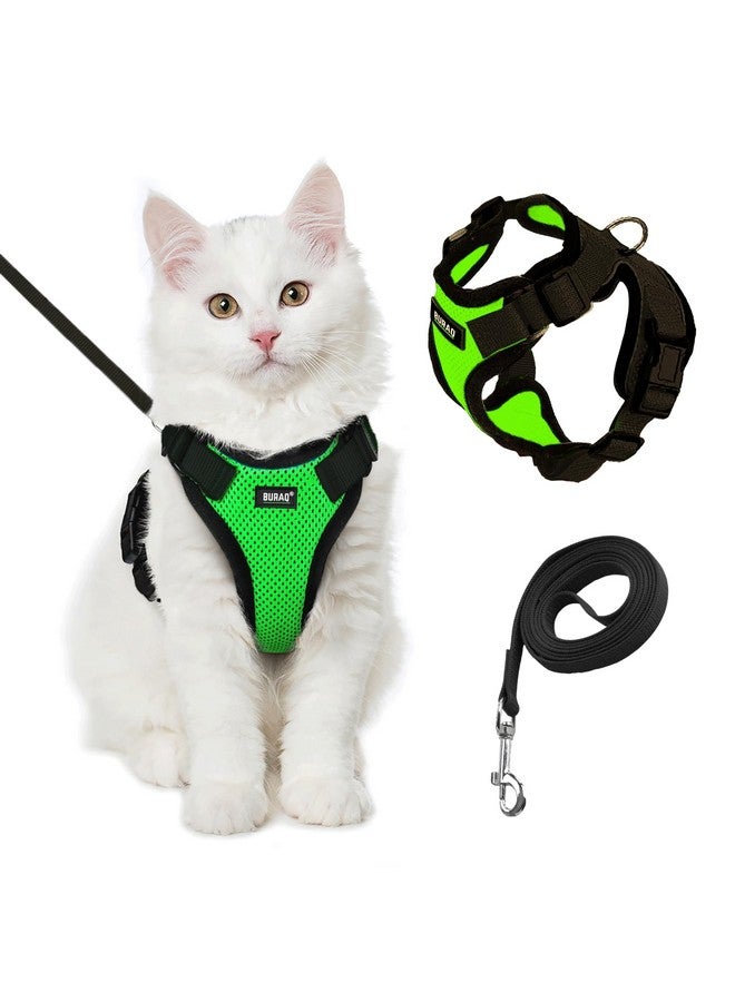 Buraq Pets Cat Harness with Leash for Outdoor, Walking, Escape Proof, Air Mesh Fabric, Easy Control, Adjustable & Durable Cat Leash with Harness for Small Medium & Large Cats (S - Green) - Image 1