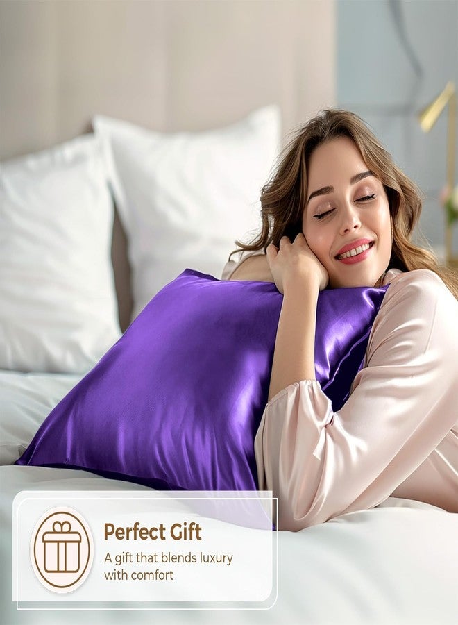 Craftelio Satin Pillow Covers with Scrunchies Set – Pack of 2 White Satin Pillowcases for Hair & Skin + 3 Free Satin Scrunchies | Luxury Soft Silk-Feel Pillow Cover Gift (Purple) - Image 4