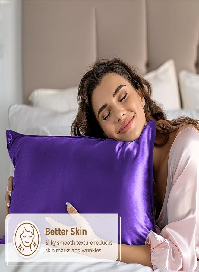 Craftelio Satin Pillow Covers with Scrunchies Set – Pack of 2 White Satin Pillowcases for Hair & Skin + 3 Free Satin Scrunchies | Luxury Soft Silk-Feel Pillow Cover Gift (Purple) - Image 5