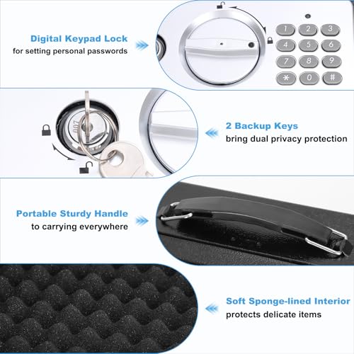 KYODOLED Safe Box with Digital Keypad Lock, Lock Box with Code for Personal Items, Metal Security Box for Cash, Passport, Jewelry, Ideal for Home, Office, Garage Sale, 11.8'' x 9.4'' x 3.5'', Black - Image 4