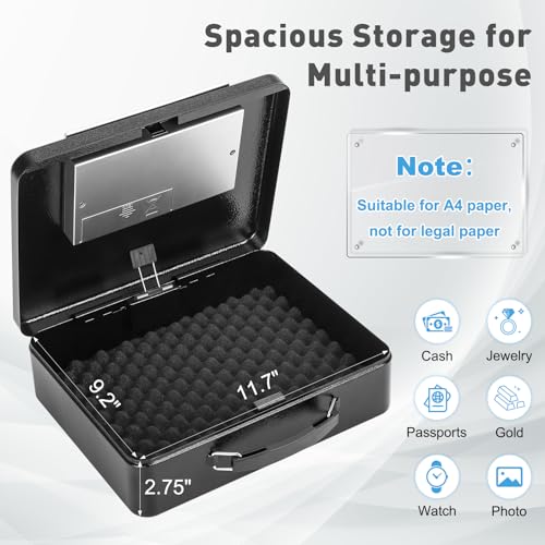 KYODOLED Safe Box with Digital Keypad Lock, Lock Box with Code for Personal Items, Metal Security Box for Cash, Passport, Jewelry, Ideal for Home, Office, Garage Sale, 11.8'' x 9.4'' x 3.5'', Black - Image 3