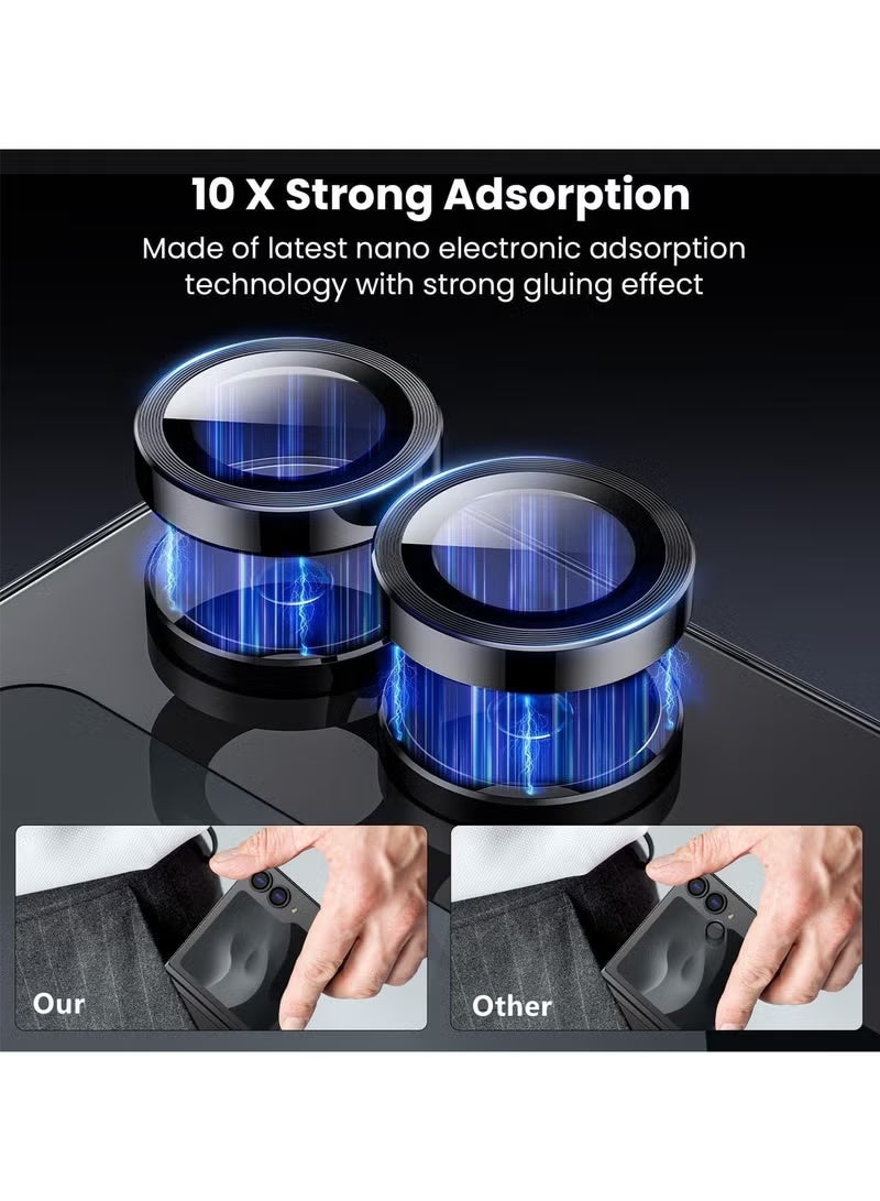 Camera Lens Protector for Galaxy Z Flip 6 2024, Scratch Resistant, Hardened Metal Ring Hardness Glass, Individual Tempered Glass Camera Screen Protector Metal Ring Lens Cover for Samsung Galaxy Z Flip 6 , Easy to Fit 1 Set (Black) - Image 3
