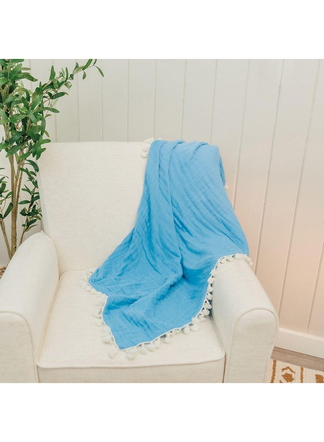 Crane Baby Muslin Swaddle Blanket, Soft Cotton Lightweight Nursery and Stroller Blanket for Baby Boys & Girls, Capri Blue, 30" x 40" - Image 3