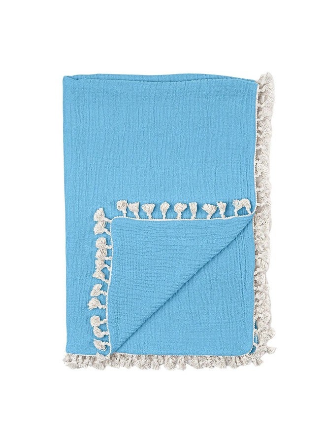 Crane Baby Muslin Swaddle Blanket, Soft Cotton Lightweight Nursery and Stroller Blanket for Baby Boys & Girls, Capri Blue, 30" x 40" - Image 1