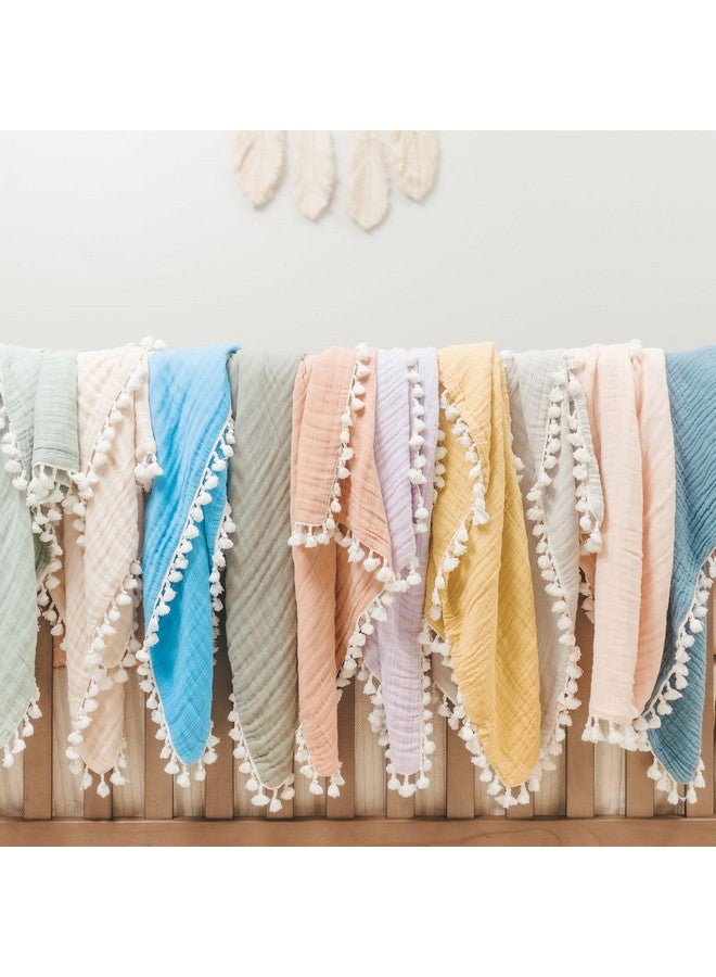 Crane Baby Muslin Swaddle Blanket, Soft Cotton Lightweight Nursery and Stroller Blanket for Baby Boys & Girls, Capri Blue, 30" x 40" - Image 2