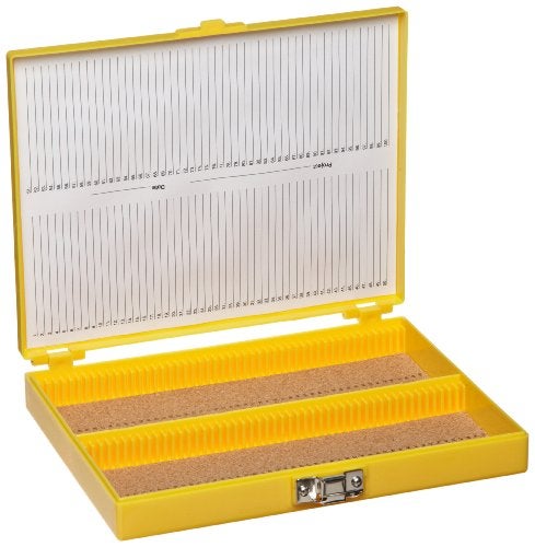 Heathrow Scientific HD15994D Yellow Cork Lined 100 Place Microscope Slide Box, 8.25" Length x 7" Width x 1.3" Height - Image 4