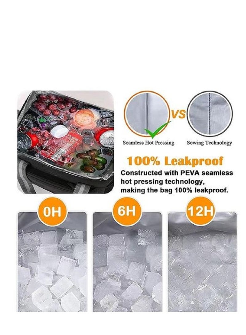 حقيبة غداء معزولة قابلة لإعادة الاستخدام سعة 14 لترًا، صندوق غداء للعمل المكتبي والنزهات والشاطئ - قماش متين وبطانة من الألومنيوم للحفاظ على درجة حرارة الطعام - متعدد الألوان - Image 4