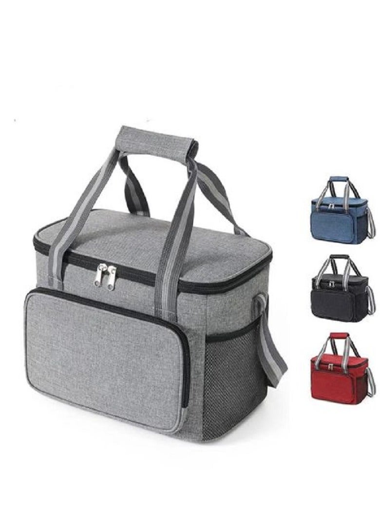 حقيبة غداء معزولة قابلة لإعادة الاستخدام سعة 14 لترًا، صندوق غداء للعمل المكتبي والنزهات والشاطئ - قماش متين وبطانة من الألومنيوم للحفاظ على درجة حرارة الطعام - متعدد الألوان - Image 2