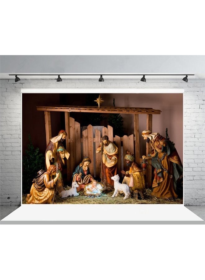 Yeele 6x4ft Birth of Jesus Photography Backdrop Christ Christmas Manger Scene Figurines Virgin Mary Little Sheep Background Pictures Party Banner Decor Portrait Photo Booth Shooting Studio Props - Image 3
