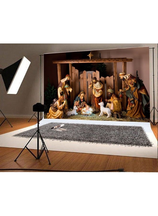 Yeele 6x4ft Birth of Jesus Photography Backdrop Christ Christmas Manger Scene Figurines Virgin Mary Little Sheep Background Pictures Party Banner Decor Portrait Photo Booth Shooting Studio Props - Image 2