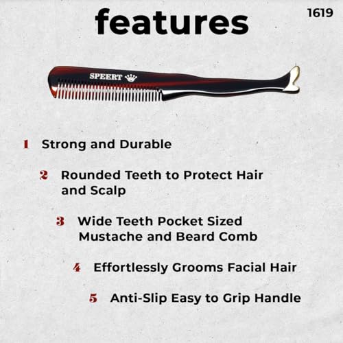 Speert #1619 Handmade Wide Tooth Mustache Comb - Small Tortoise Havana Acetate, Coarse Hair Pocket Sized Grooming Tool, Tangle Free Straightener for Beard Growth and Styling, Wet or Dry Use - Image 2