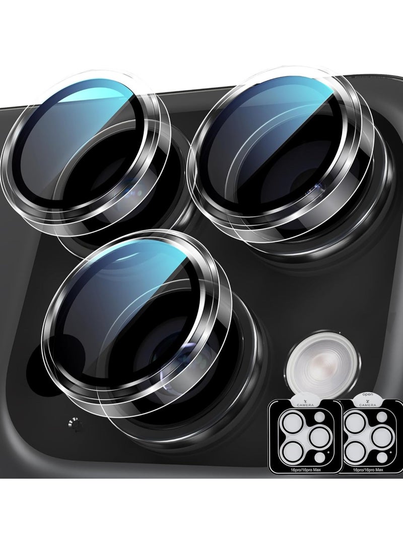Raxoom Camera Lens Protector for iPhone 16 Pro/Pro Max â€“ Tempered Glass with Metal Frame, 1-Step Installation Tray, Case Friendly, Clear â€“ 2 Pack - Image 1