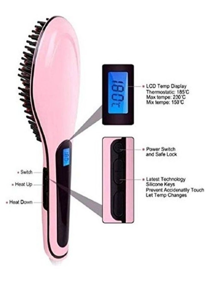 "Fast Hair Straightener Electric Brush with LCD Display – 1 Pack, Stylish Pink Design for Effortless Styling" - Image 2