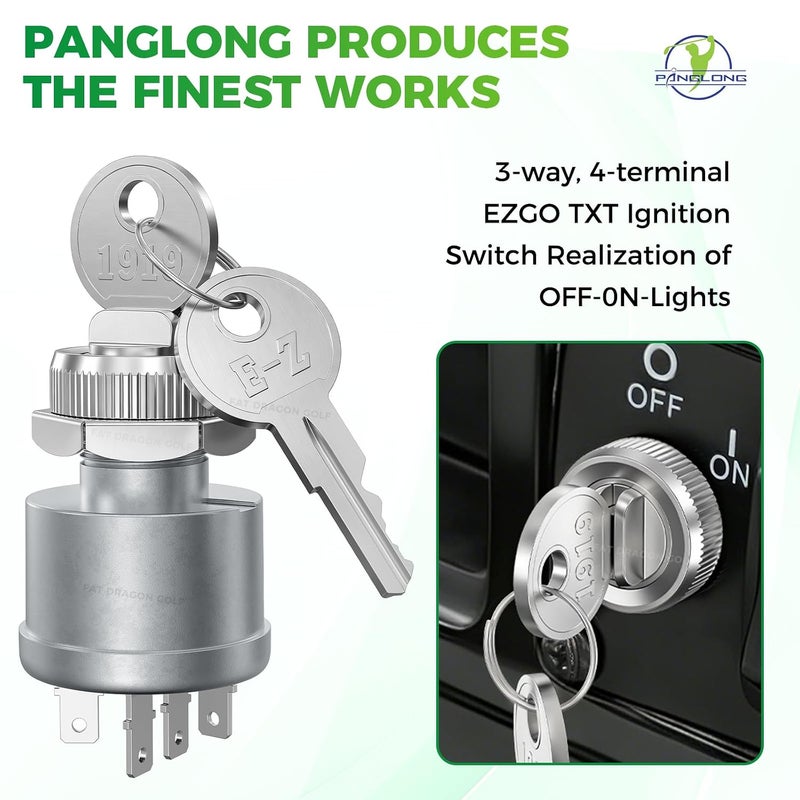 Panglong 33639-G01 Ignition Switch for Cars with Lights (Standard Key),Fits EZ-GO TXT Golf Cart - Image 2