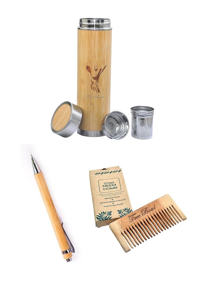 Tree Bowl Tree Bowl EcoFriendly Womens Gift Set Bamboo Bottle Shampoo Comb Bamboo Pen Sustainable Stylish Practical Gift for Birthdays Anniversaries Special Occasions Pack of 3  - Image 1
