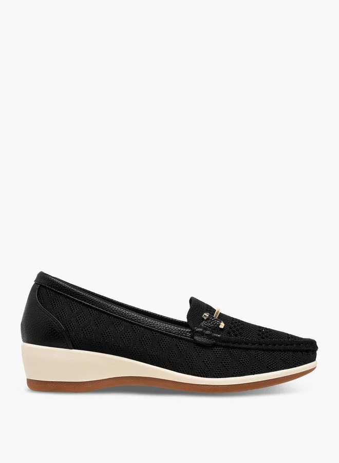 Metal Accent Slip-On Wedge Heel Loafers