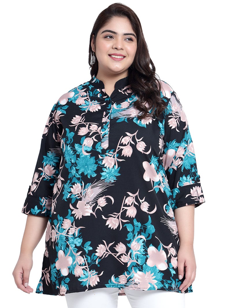 Indietoga Women's Plus Size Casual Tunics (P10001413_Green Floral Printed_6XL) - Image 1