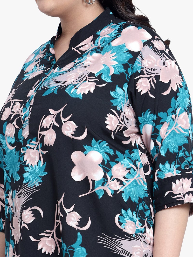 Indietoga Women's Plus Size Casual Tunics (P10001413_Green Floral Printed_6XL) - Image 3