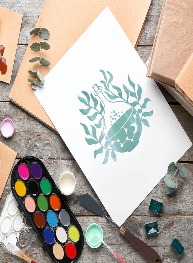 AFRITEE Magic Style Stencils for Painting - 20 Pcs Magic Potion Fairy Crystal Ball Stars Moon Ancient Book Flowers Mushrooms Butterfly DIY Craft Template Paint Stencils for Painting on Wood Wall Home Decor - Image 5