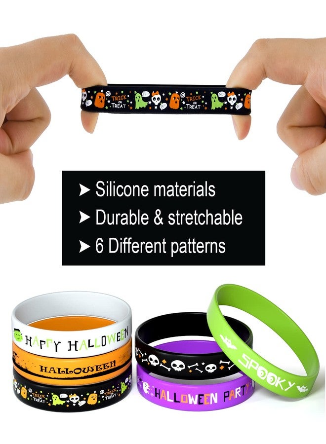 FEPITO 60Pcs Halloween Silicone Wristbands Halloween Party Goodie Bag Filler Trick or Treat Gifts, 6 Styles - Image 4