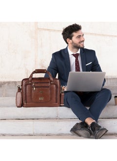 ليفراي حقيبة كمبيوتر محمول من الجلد الطبيعي للرجال والنساء من LAVERI® - تناسب حتى 15.6 بوصة حقيبة مكتب من جلد البقر حقيبة كروس بودي للأعمال حقيبة تنفيذية لجهاز iPad Macbook حزام كتف قابل للتعديل جودة ممتازة  - Image 4