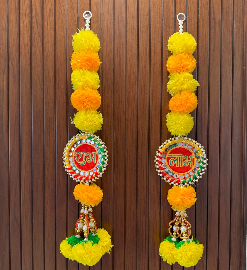 CraftVatika Diwali Decoration Items for Home Dcor, Hanging Flower Shub Labh Latkan Toran for Pooja Room, Main Door Entrance, Diwali Deepavali Dcor, Deepawali Festival Decorations Set of 2 - Image 4