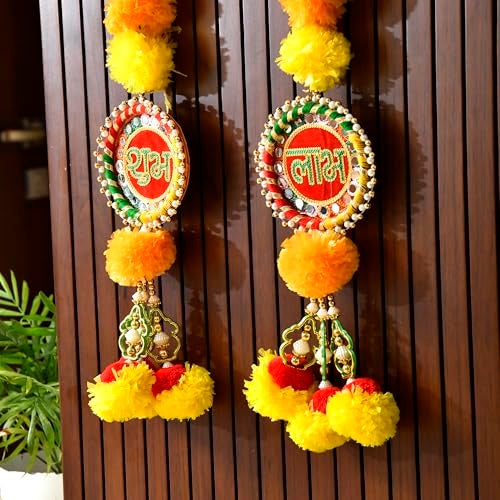 CraftVatika Diwali Decoration Items for Home Dcor, Hanging Flower Shub Labh Latkan Toran for Pooja Room, Main Door Entrance, Diwali Deepavali Dcor, Deepawali Festival Decorations Set of 2 - Image 3