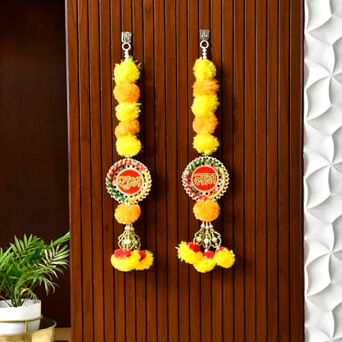 CraftVatika Diwali Decoration Items for Home Dcor, Hanging Flower Shub Labh Latkan Toran for Pooja Room, Main Door Entrance, Diwali Deepavali Dcor, Deepawali Festival Decorations Set of 2 - Image 1