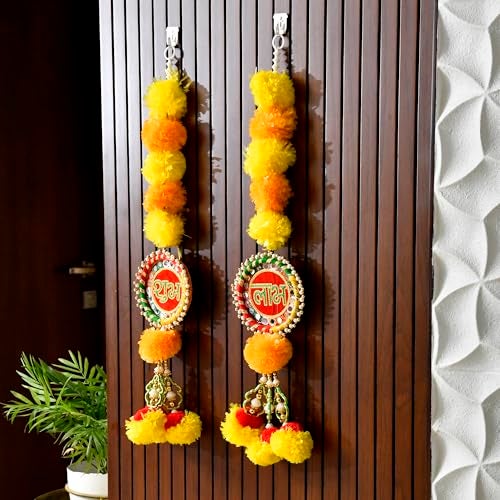 CraftVatika Diwali Decoration Items for Home Dcor, Hanging Flower Shub Labh Latkan Toran for Pooja Room, Main Door Entrance, Diwali Deepavali Dcor, Deepawali Festival Decorations Set of 2 - Image 2