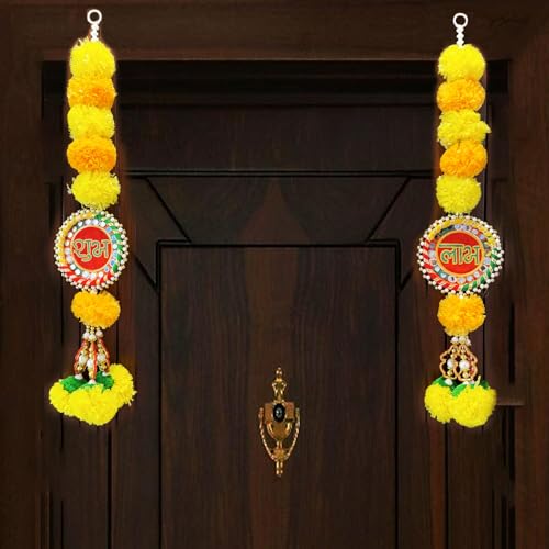 CraftVatika Diwali Decoration Items for Home Dcor, Hanging Flower Shub Labh Latkan Toran for Pooja Room, Main Door Entrance, Diwali Deepavali Dcor, Deepawali Festival Decorations Set of 2 - Image 5