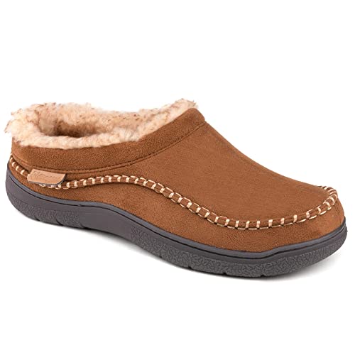 Zigzagger Men's Slip On Moccasin Slippers, Indoor/Outdoor Warm Fuzzy My Pillow Comfy House Shoes, Fluffy Wide Loafer Slippers,Tan,9-10 D(M) US - Image 3