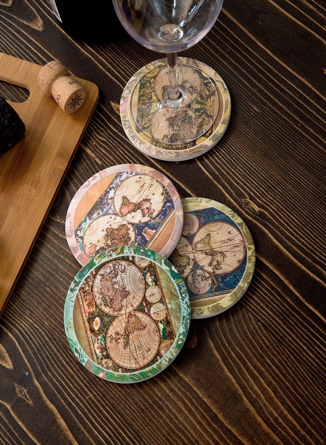 CoasterStone Absorbent Stone Coasters Vintage Old World Maps, Traditional Decor, 4-1/4-Inch - Image 5