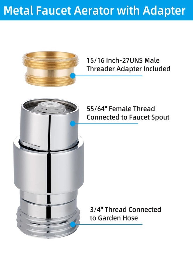 Hibbent 2 in 1 Faucet Aerator with Adapter, Connect to Garden Hose/Other 3/4 Inch Thread Hose, Big Angle Swivel Kitchen Sink Faucet Aerator with Movable Lid to Cover the Thread-Polished Chrome - Image 2