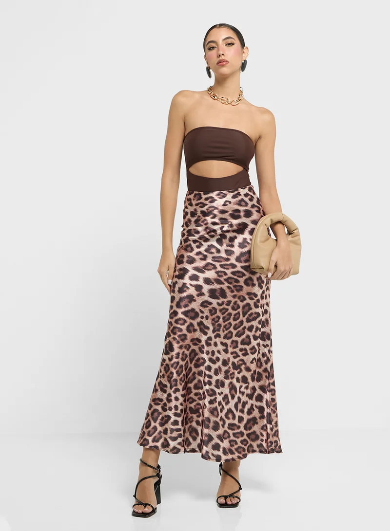 Ginger Satin Bias Maxi Skirt In Leopard Print