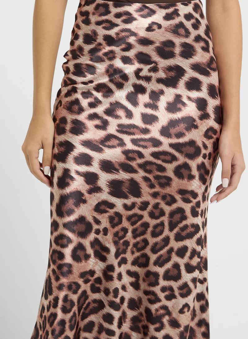 Ginger Satin Bias Maxi Skirt In Leopard Print