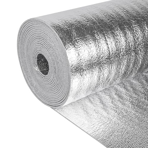 Miuwauer Reflective Insulation Roll 47in x 10Ft 3mm Foam Core Radiant Barrier Double Reflective Aluminum Foil Wrap Insulation Sheet Thermal Shield for Winter RV Window Thermal Cold Insulating Summer Heat - Image 1