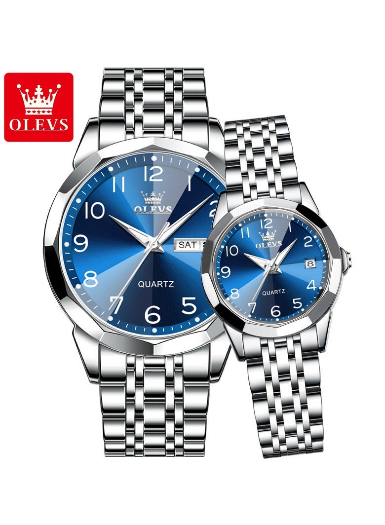 أوليفز ساعات زوجين رومانسية لعيد الحب من  له ولها، ساعات يد كوارتز تناظرية كلاسيكية رفيعة جدًا، مجموعة هدايا للعشاق مجموعة مكونة من ساعتين كوارتز من الفولاذ المقاوم للصدأ وساعات تاريخ مقاومة للماء - Image 1