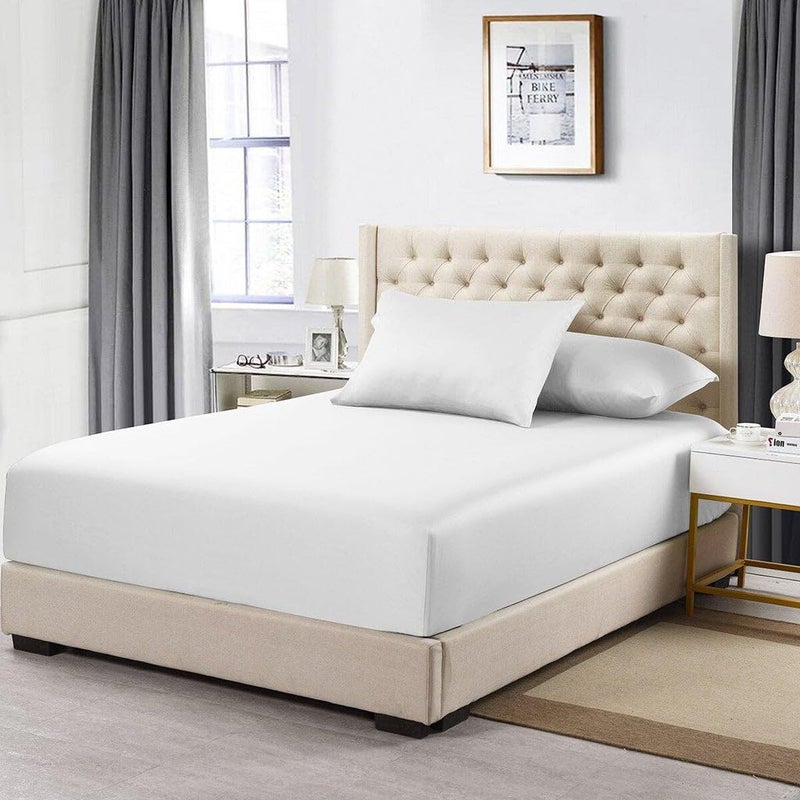 Royal Tradition Made in USA- Low Profile Fitted Sheet Only (6-10 Inches) Pure Cotton 608 Thread Count, King Size Bottom Bed Sheet, Solid White - Image 1