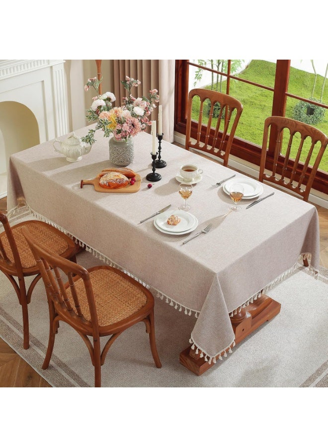 آنا ملاءة طاولة مقاومة للماء والزيوت، سهلة التنظيف، بتصميم مزخرف بحافة من القماش المشابه للكتان 140*220cm - Image 3