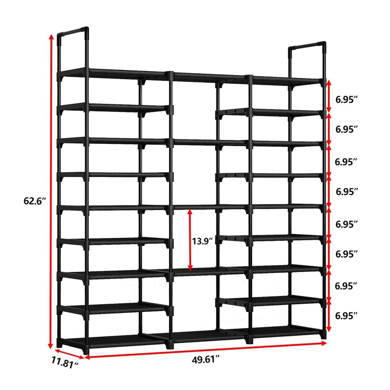 SUOERNUO Shoe Rack Storage Organizer Holds 50-55 Pairs Tall Shelf for Shoes Metal Freestanding Closet Black 9-Tier Non-Woven Dustproof - Image 3