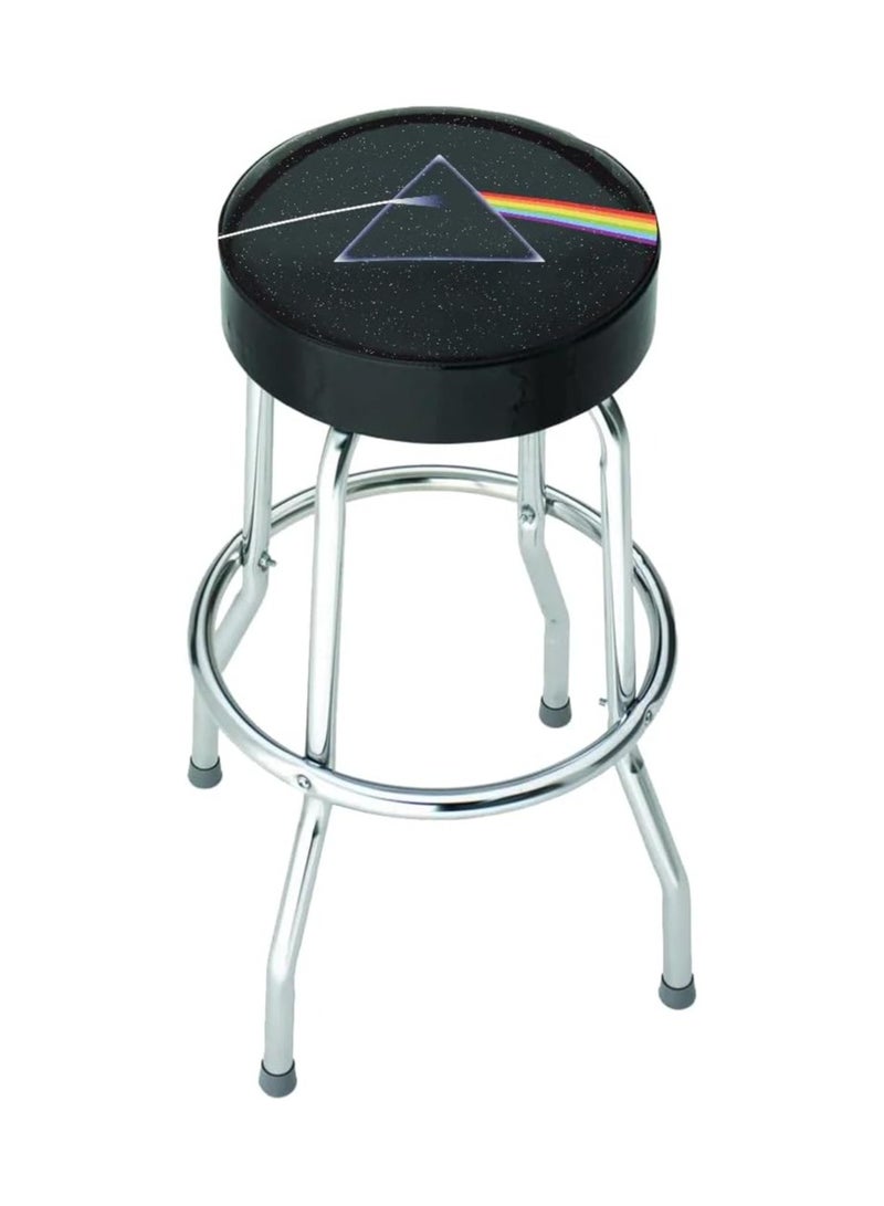 ROCKSAX Pink Floyd Bar Stool Dark Side of the Moon Logo with Padded Swivel Seat Chrome Legs and Footrest 76cm High x 52cm Diameter Officially Licensed Merchandise - Image 1