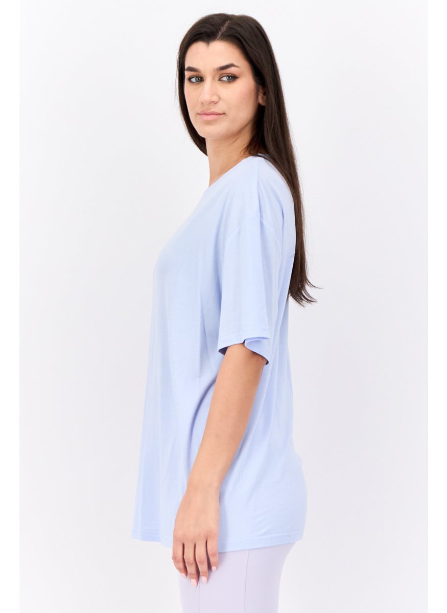 STEVE MADDEN - Women Crew Neck Short Sleeves Brand Logo T-Shirt, Light Blue - Image 1