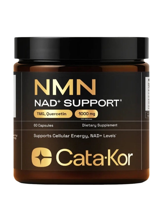 كاتا كور مكمل غذائي Cata-Kor NMN - مكمل NAD رباعي المكونات يحتوي على الكيرسيتين | TMG | الريسفيراترول - بديل NMNH - يدعم الطاقة الخلوية ومستويات NAD+ - 60 كبسولة - خضع لاختبار جهة خارجية (عبوة واحدة) - Image 1
