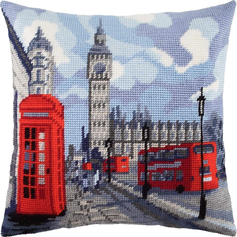 Brvsk London. Needlepoint Kit. Throw Pillow 16×16 Inches. Printed Tapestry Canvas, European Quality - Image 1