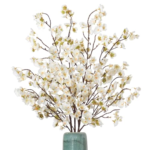 Ammyoo 4 Pcs Artificial Cherry Blossom Flower Branches, Bulk Silk Faux Flowers Real Touch Bouquet for Home Wedding Party Centerpieces Spring Summer Decor, Vase Not Included (White) - Image 1