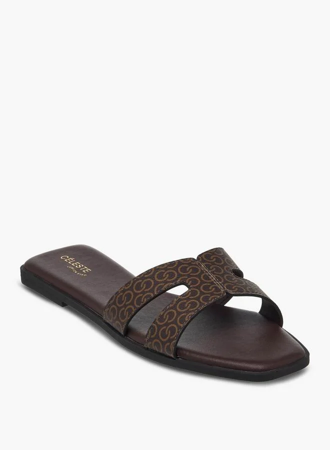 Celeste Women Monogram Print Flat Sandals