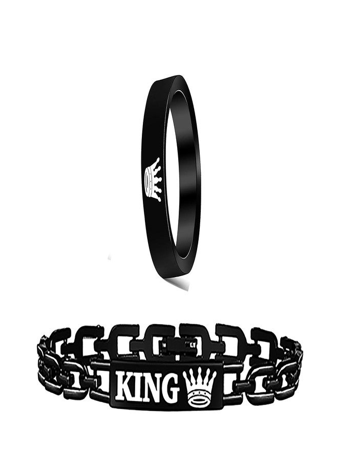 طقم سوار وخاتم ميكادو من المعدن النحاسي المرصع بالكريستال للرجال (أسود)